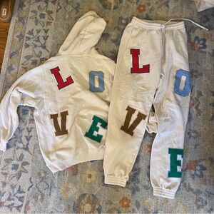 Aerie Fleece LOVE Patch Hoodie and Jogger Sweatpants
